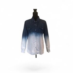 XCVI long sleeve 100% cotton snap front ombré dip dye denim shirt size medium